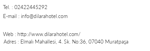 Dilara Hotel telefon numaralar, faks, e-mail, posta adresi ve iletiim bilgileri